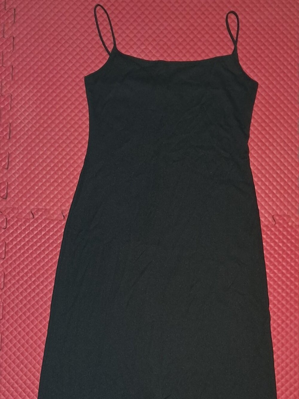 Light Weight Black Stretch Polyester Strap Dress Back Slit